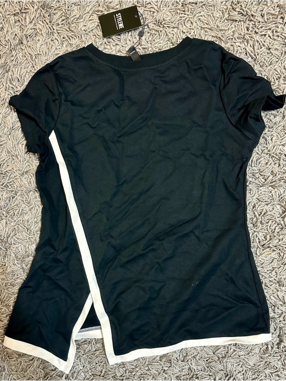 STYLEWE Black Short Sleeve Top with White Trim Accent